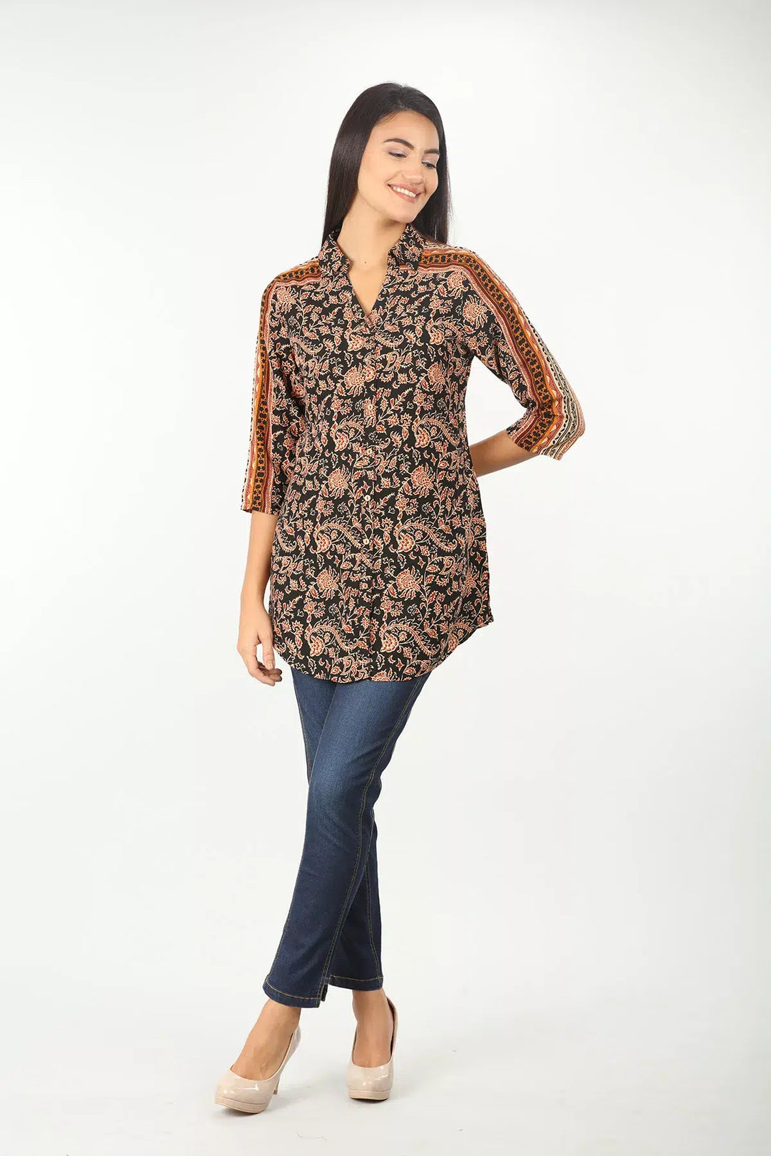 LIGHT RED FLORAL PRINT COLLAR SHIRT