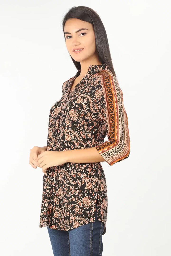 LIGHT RED FLORAL PRINT COLLAR SHIRT