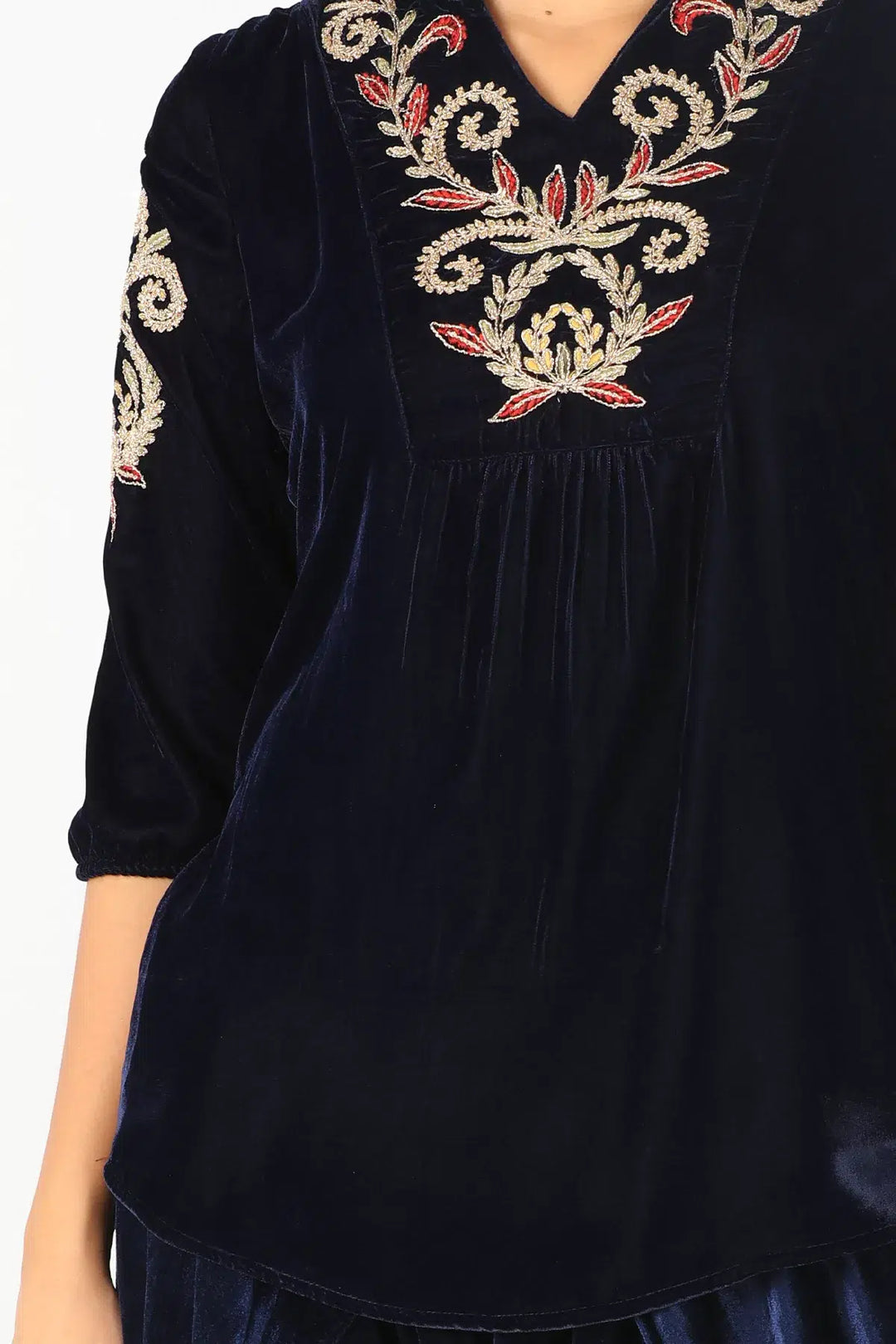 NAVY EMBELLISHED VELVET TOP