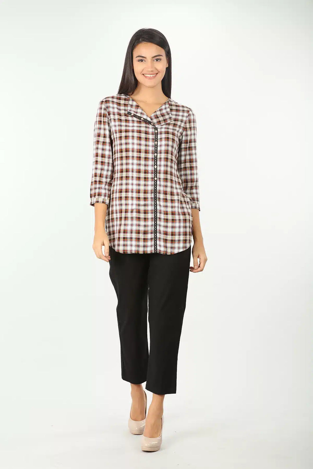 WHITE CHECKS TOP