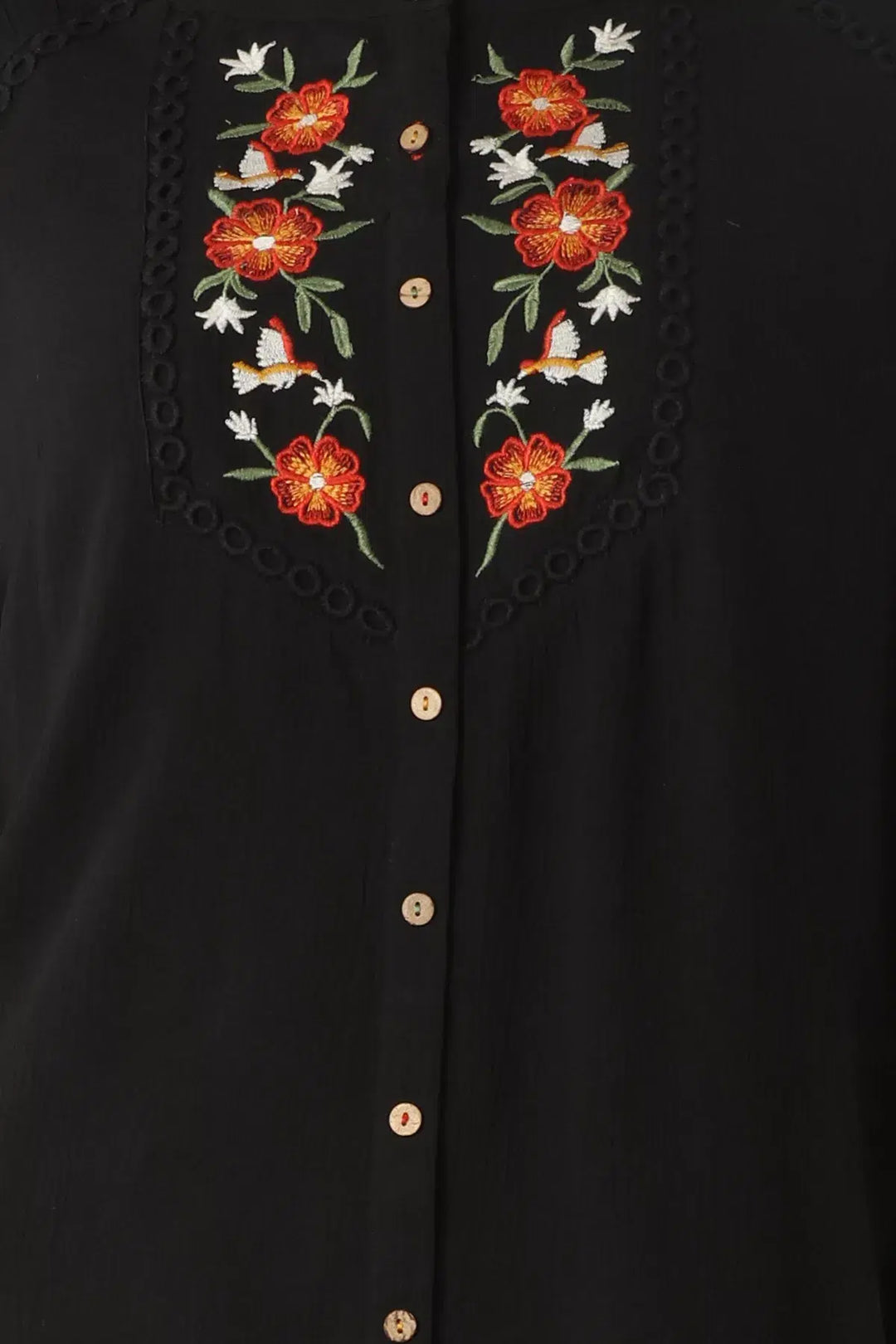 BLACK EMBROIDERED TOP WITH FLARED SLEEVES