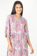Pink floral print Tunic with collared neck