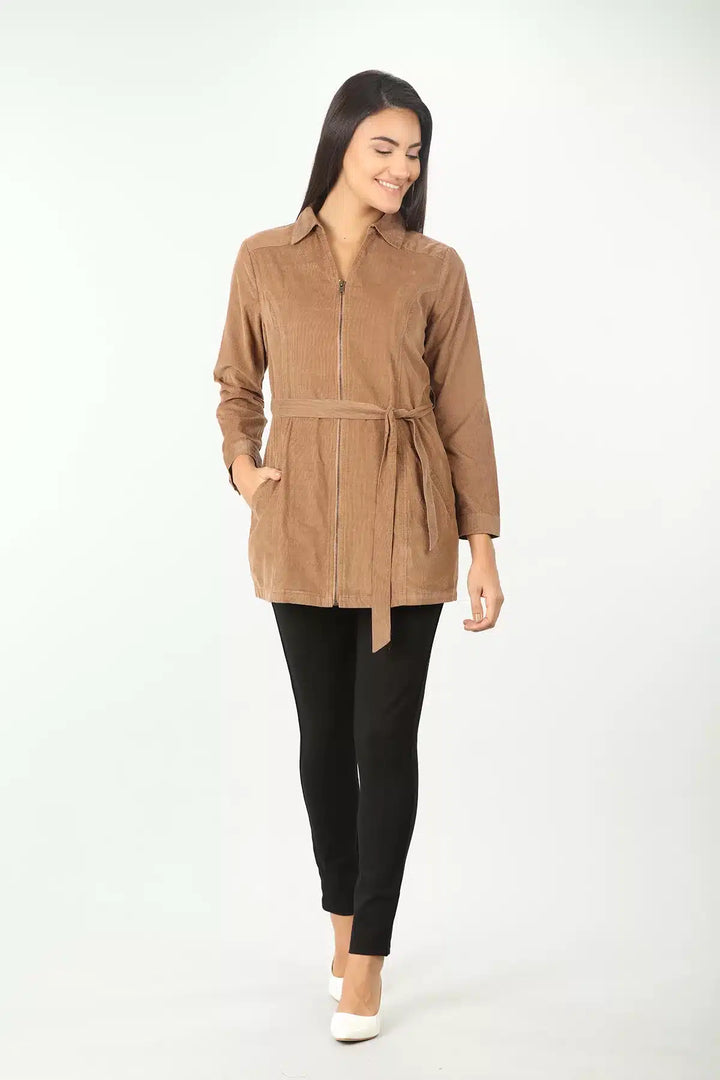 BEIGE TIE-UP SHIRT WITH COLLAR NECK