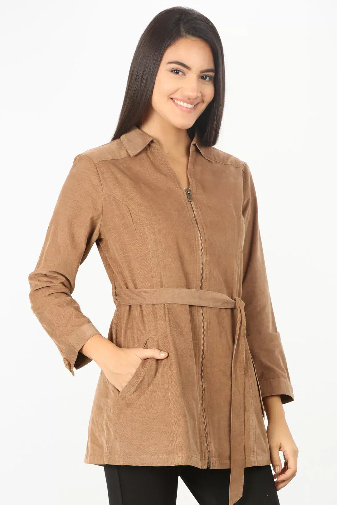 BEIGE TIE-UP SHIRT WITH COLLAR NECK