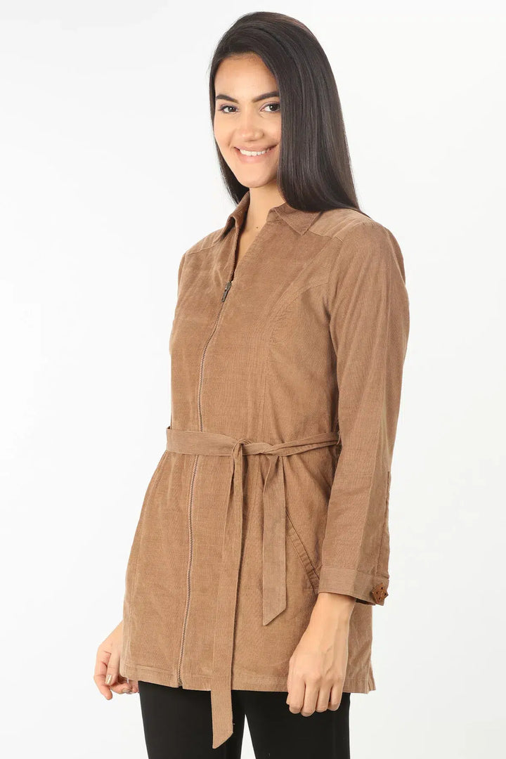 BEIGE TIE-UP SHIRT WITH COLLAR NECK