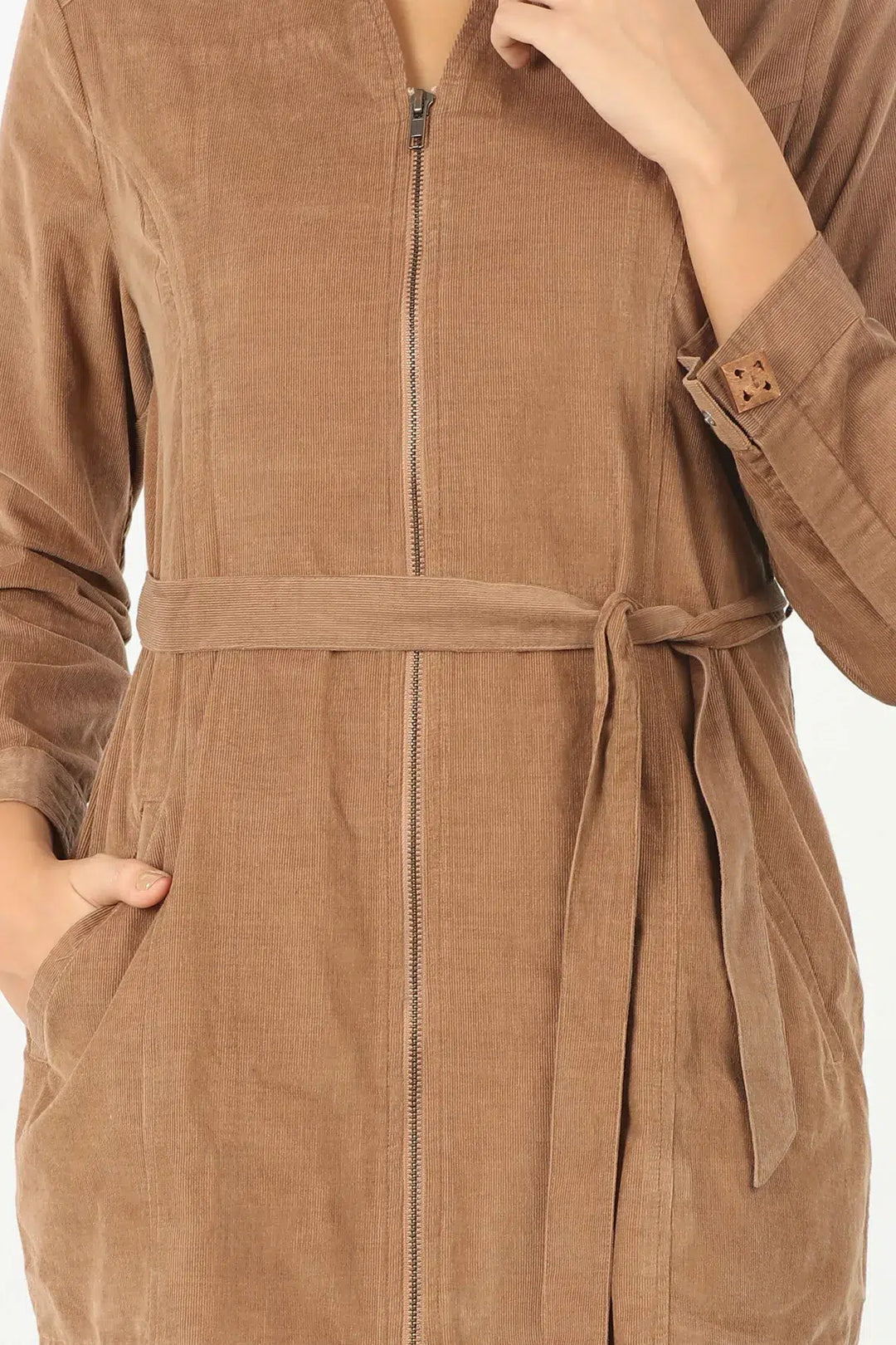 BEIGE TIE-UP SHIRT WITH COLLAR NECK