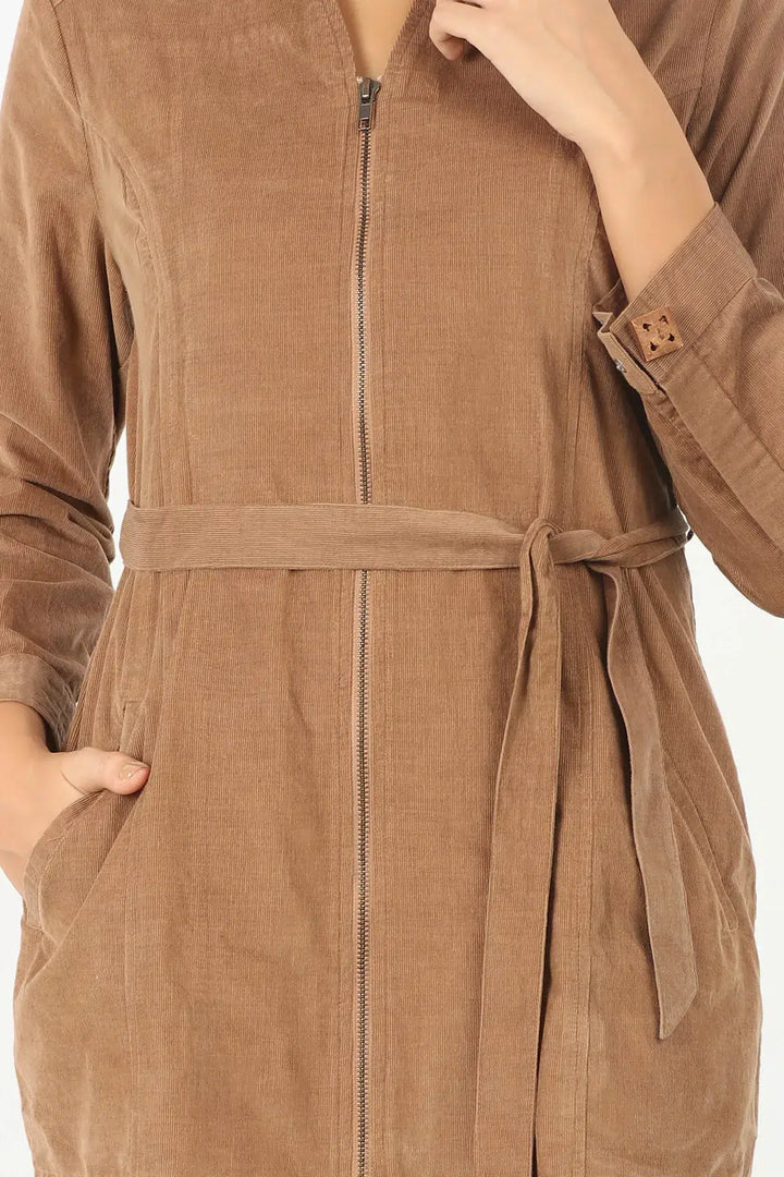 BEIGE TIE-UP SHIRT WITH COLLAR NECK