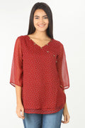 RED CHIFFON PRINTED TOP