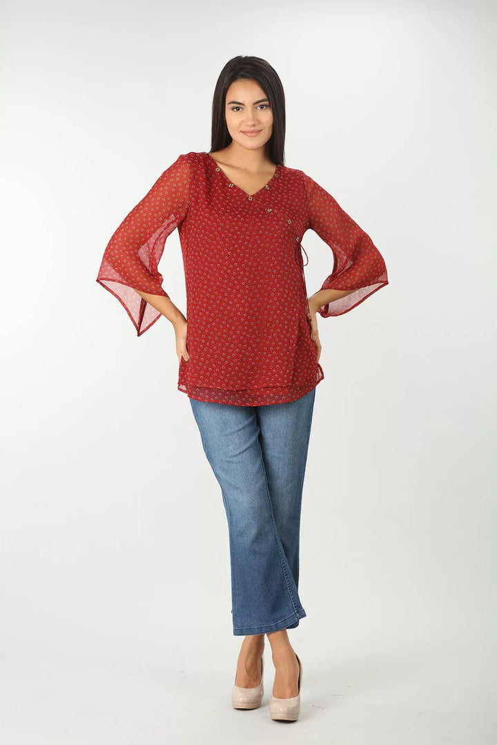 RED CHIFFON PRINTED TOP