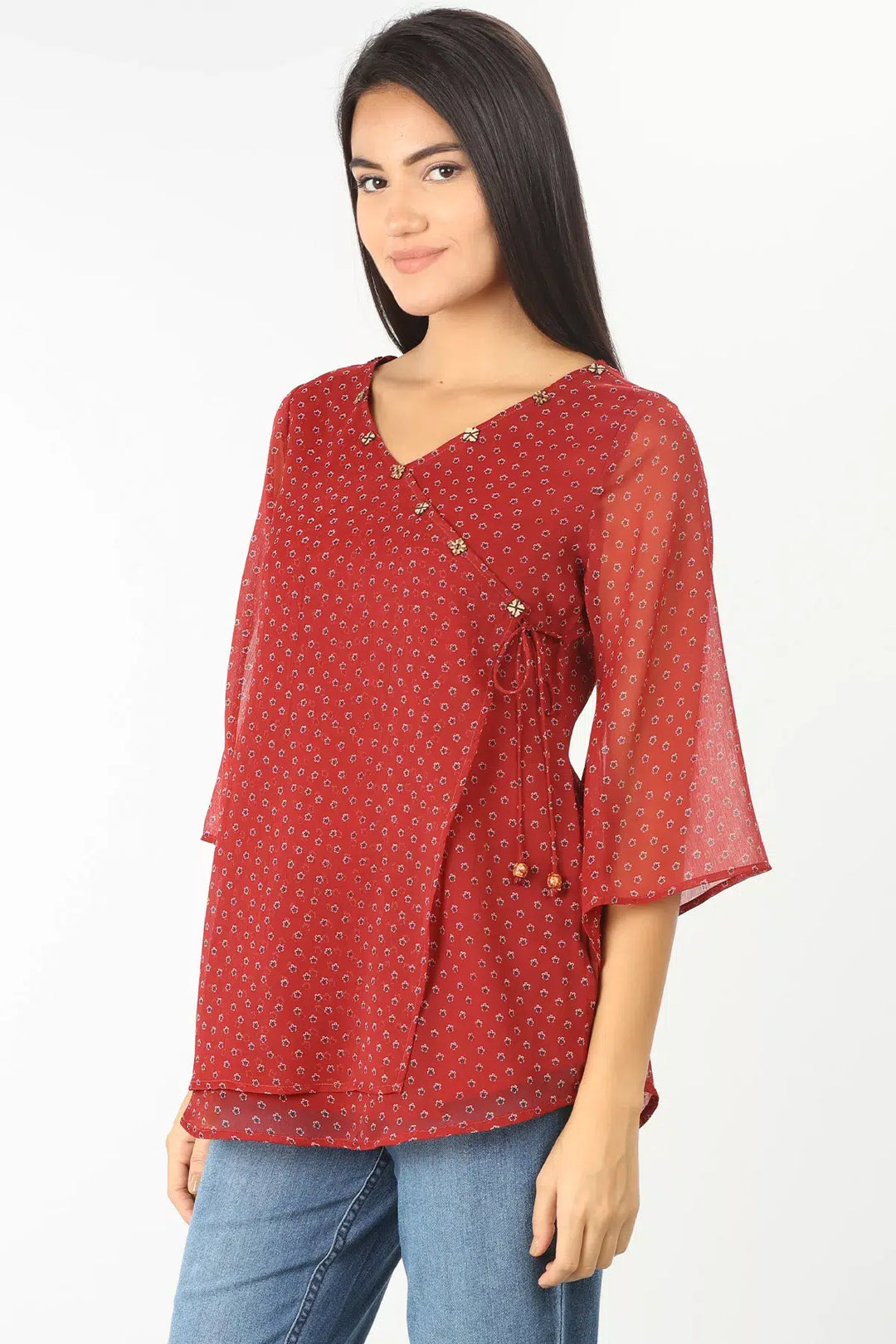 RED CHIFFON PRINTED TOP