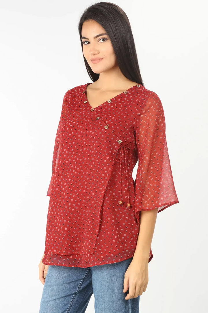 RED CHIFFON PRINTED TOP