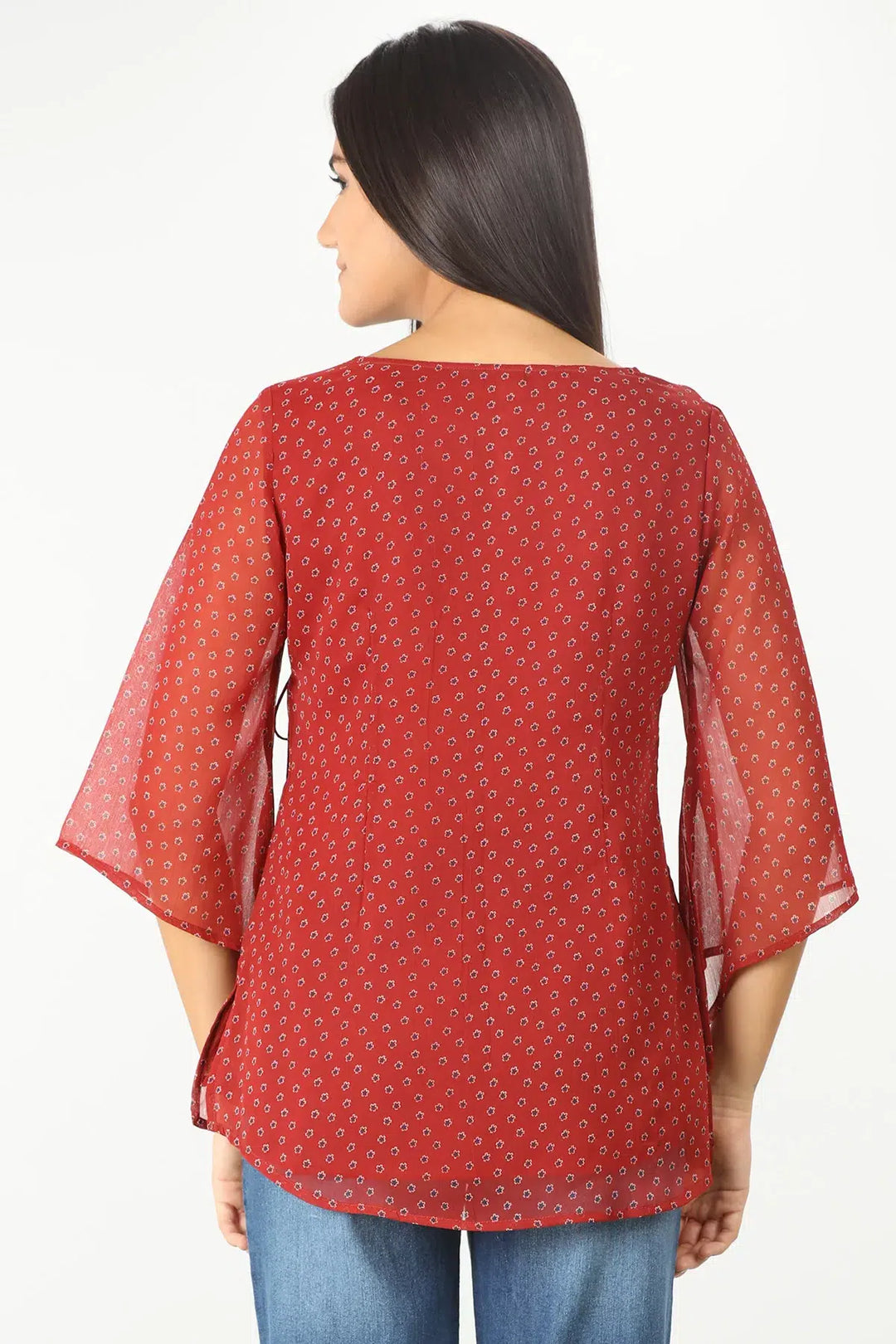 RED CHIFFON PRINTED TOP
