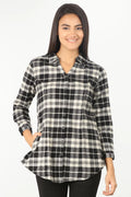 BLACK CHECK SHIRT WITH CURVED HEM