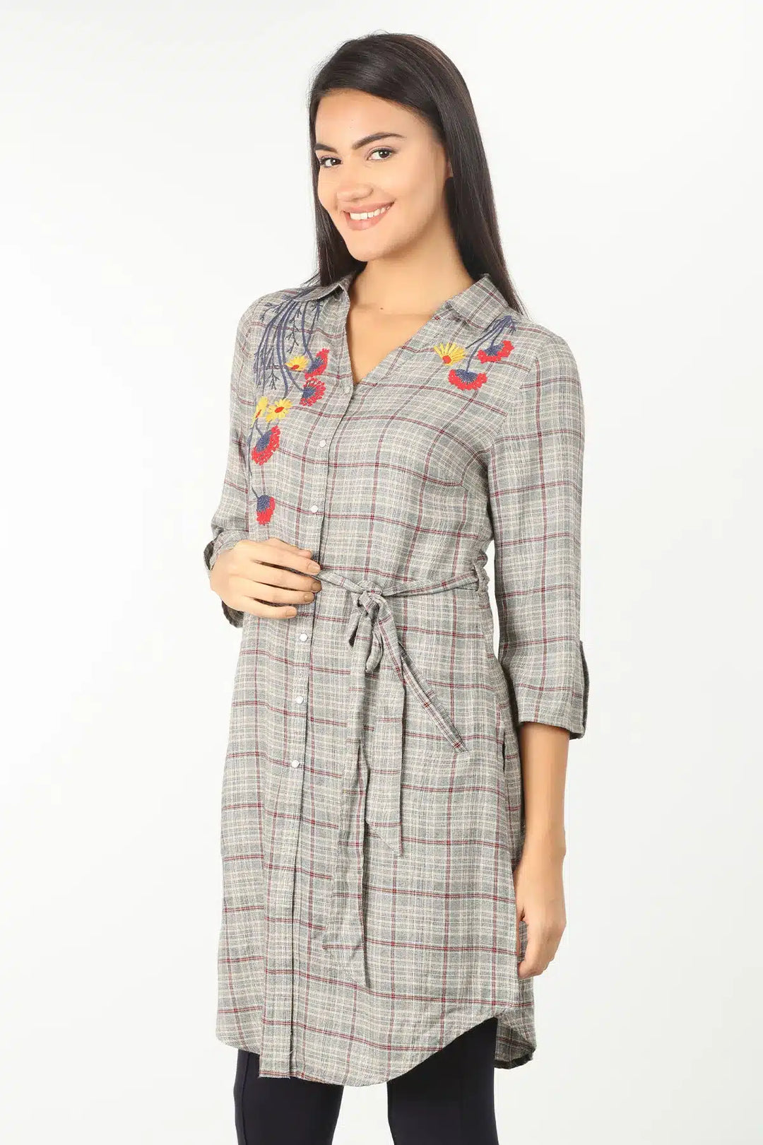 Grey Embroidered collared Tunic