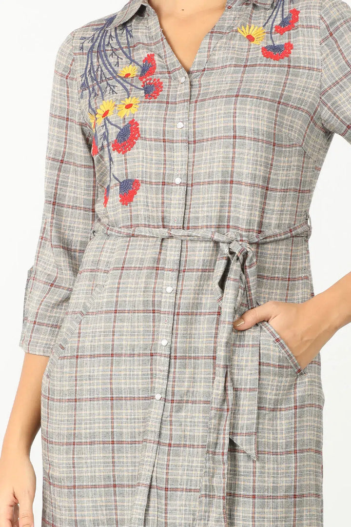 Grey Embroidered collared Tunic
