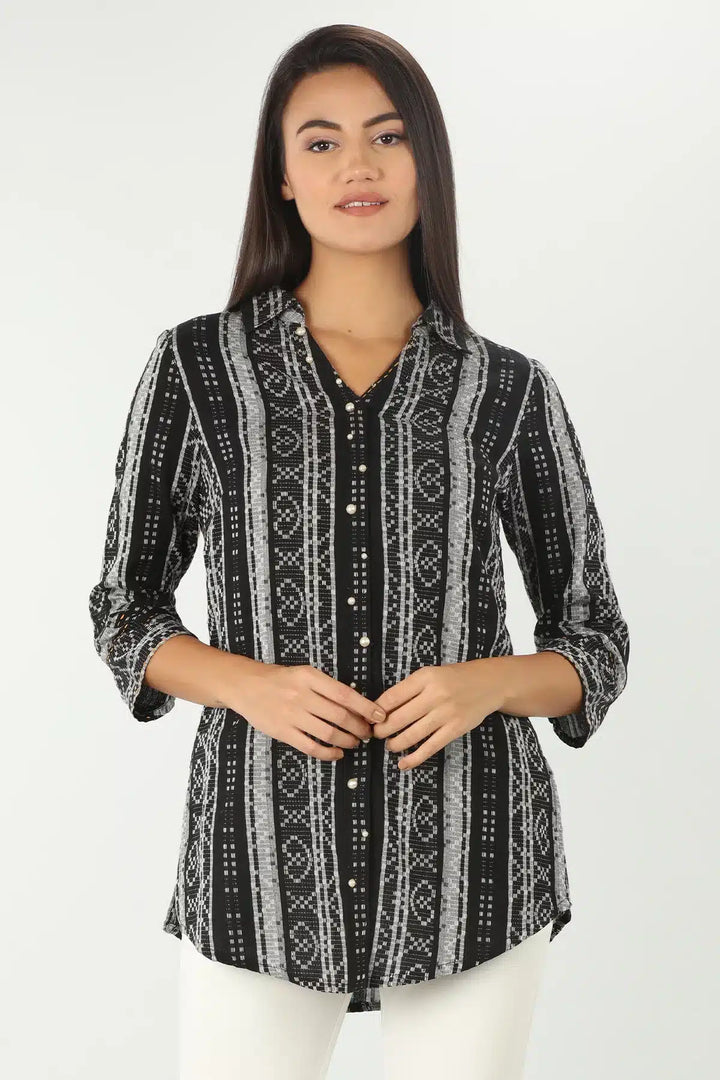 BLACK &amp; WHITE PRINTED SHIRT