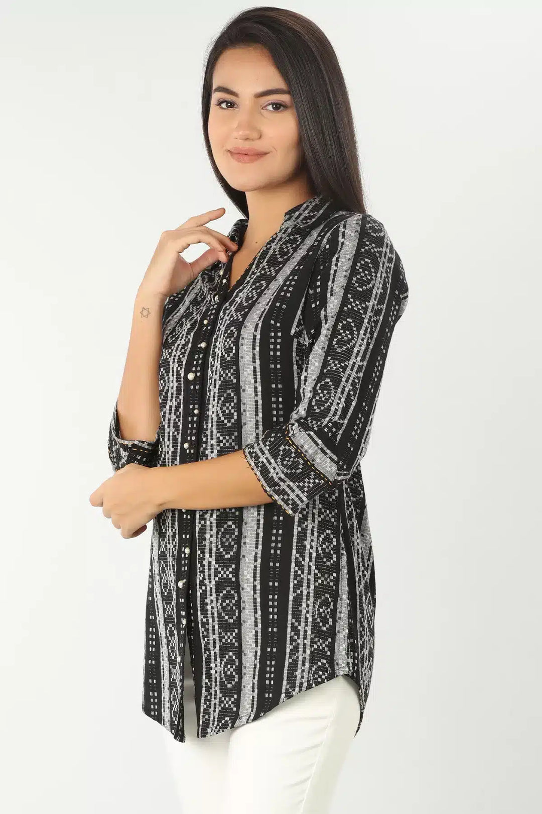 BLACK &amp; WHITE PRINTED SHIRT