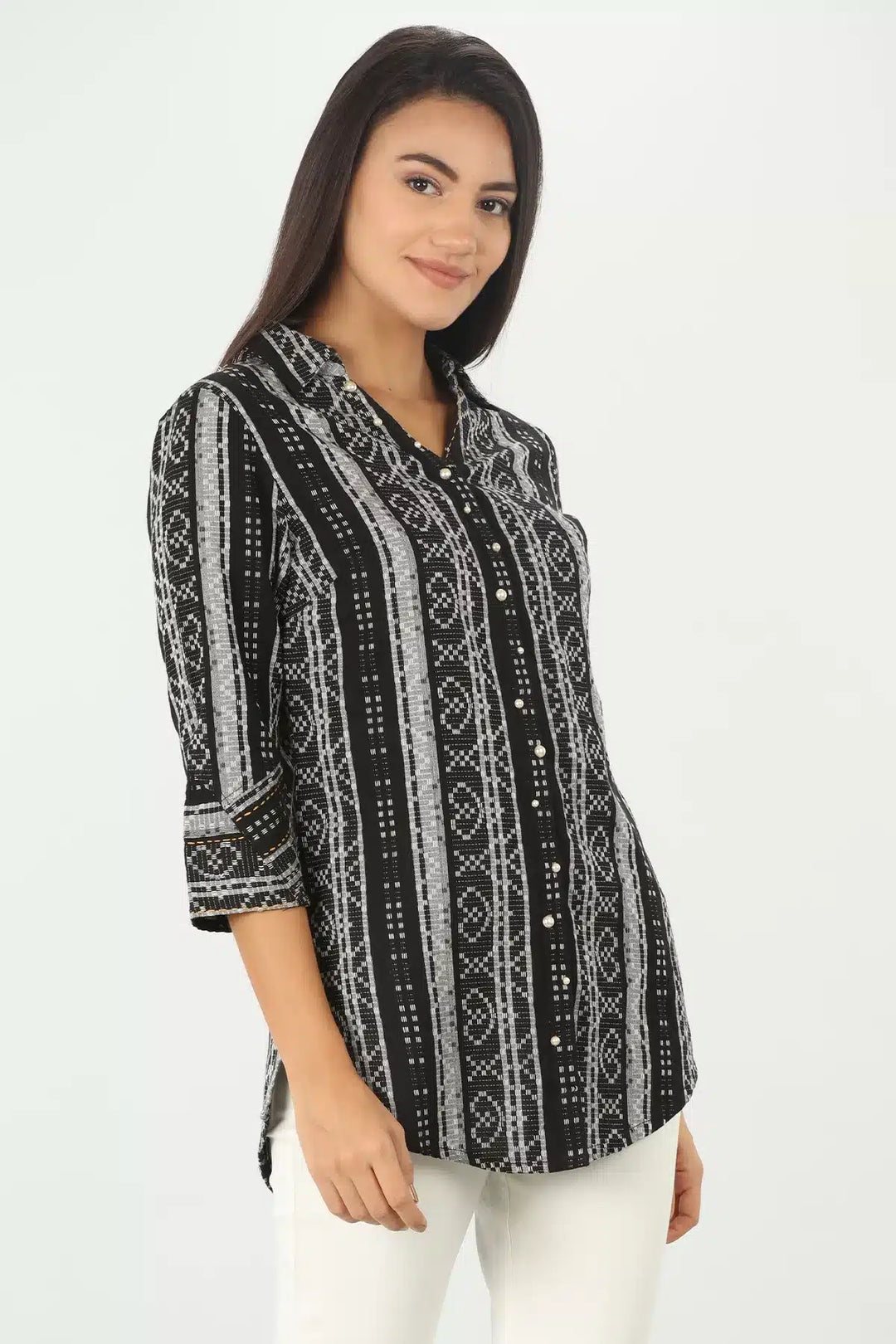 BLACK &amp; WHITE PRINTED SHIRT