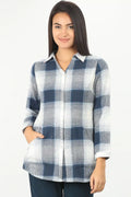 BLUE CHECK SHIRT WITH SIDE SLIT