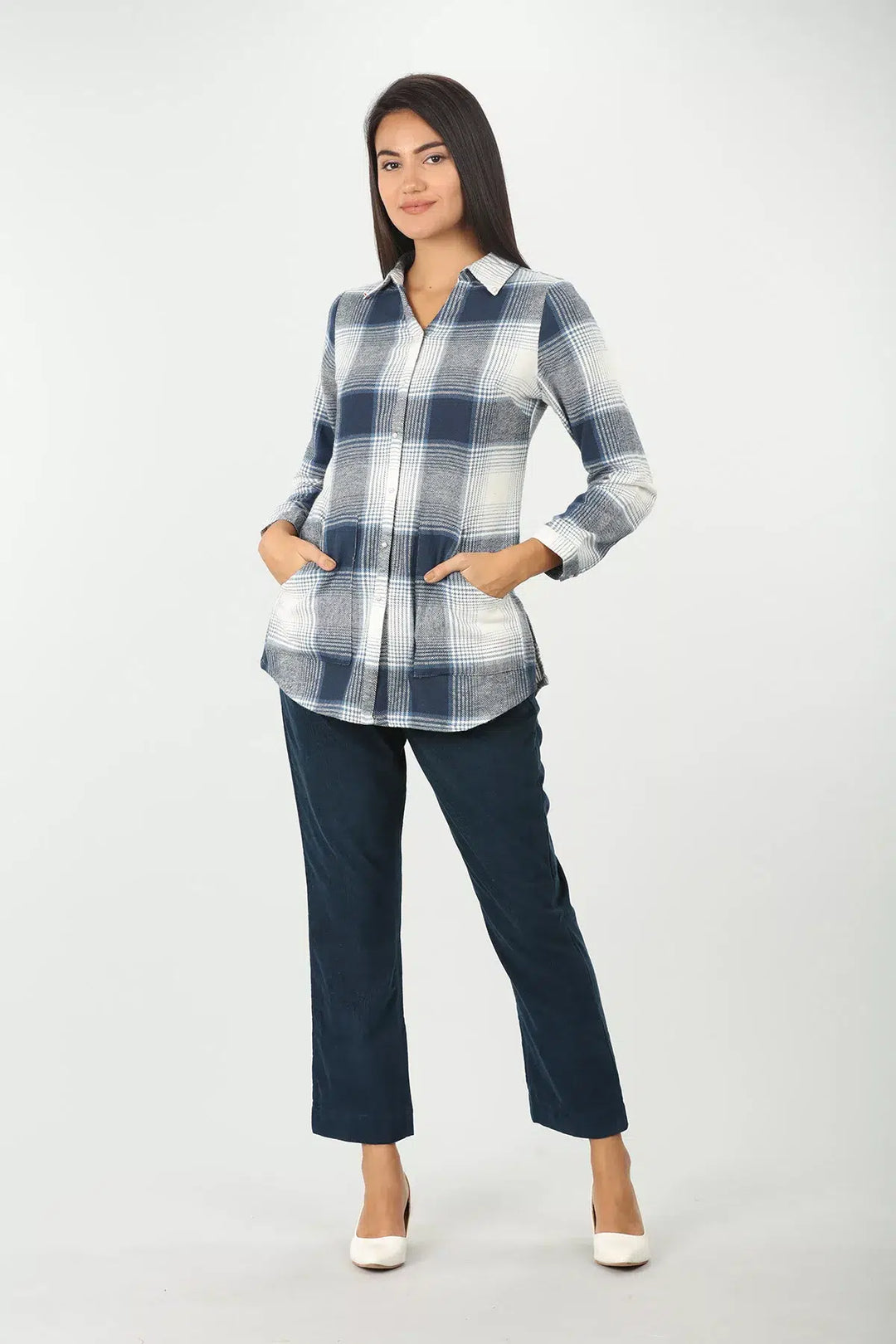 BLUE CHECK SHIRT WITH SIDE SLIT