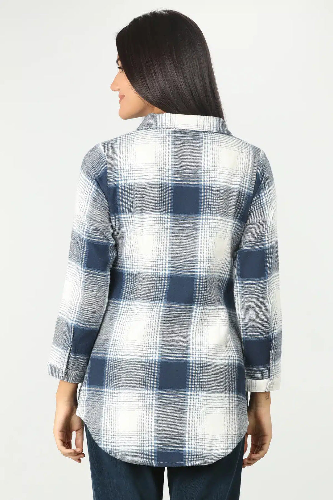 BLUE CHECK SHIRT WITH SIDE SLIT