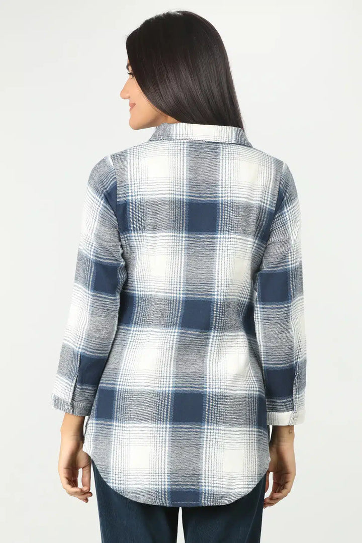 BLUE CHECK SHIRT WITH SIDE SLIT