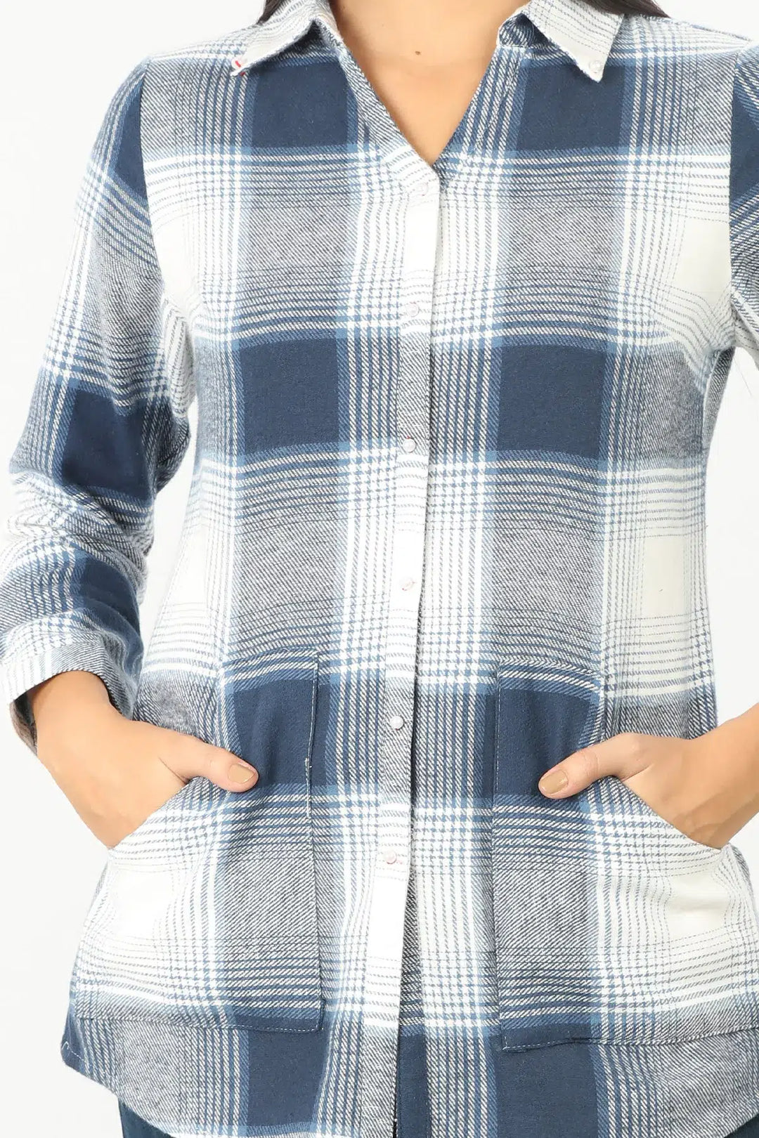 BLUE CHECK SHIRT WITH SIDE SLIT