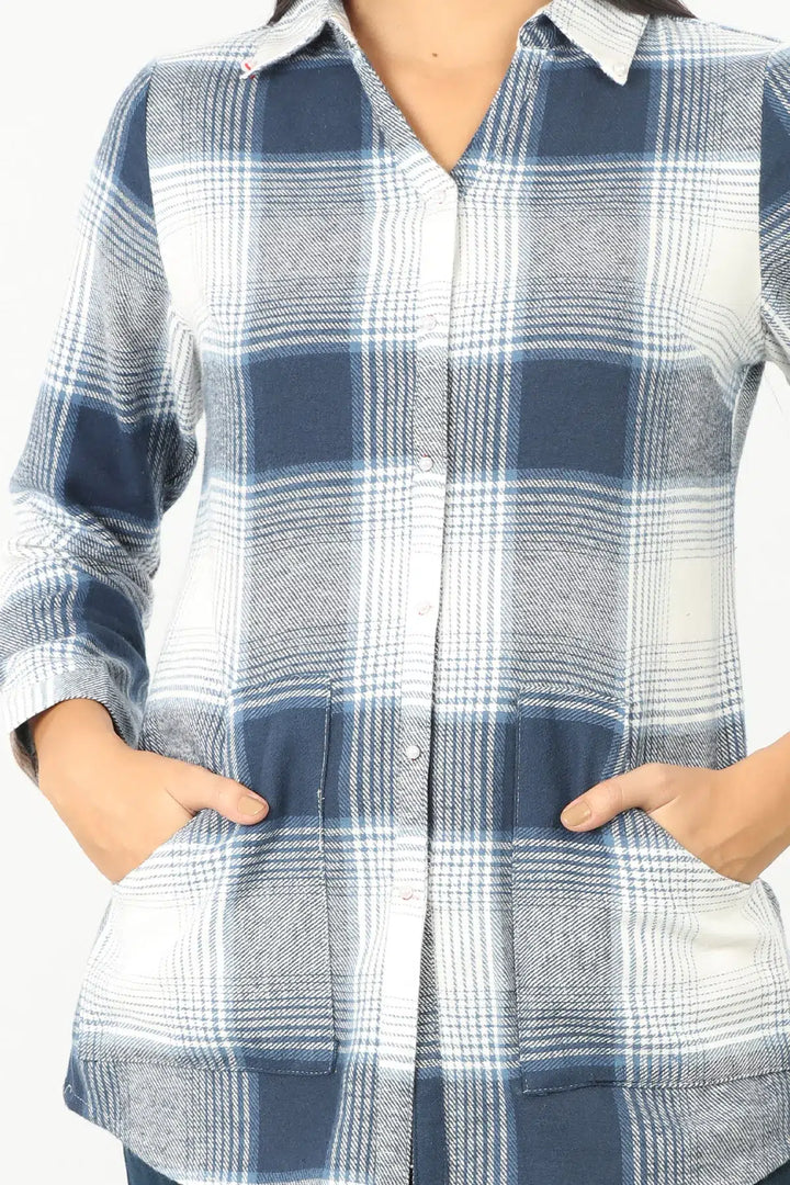 BLUE CHECK SHIRT WITH SIDE SLIT