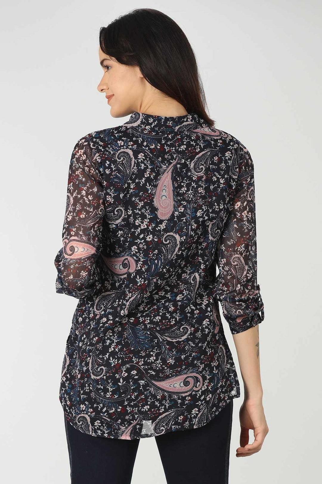 Chiffon Dark Blue Printed Shirt