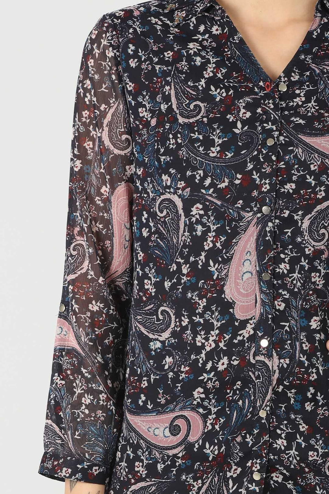 Chiffon Dark Blue Printed Shirt