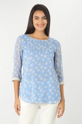 Blue Embroidered Top
