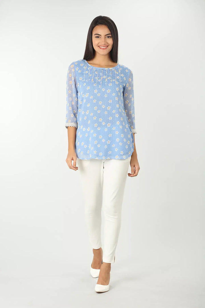 Blue Embroidered Top