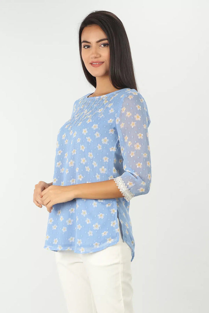 Blue Embroidered Top
