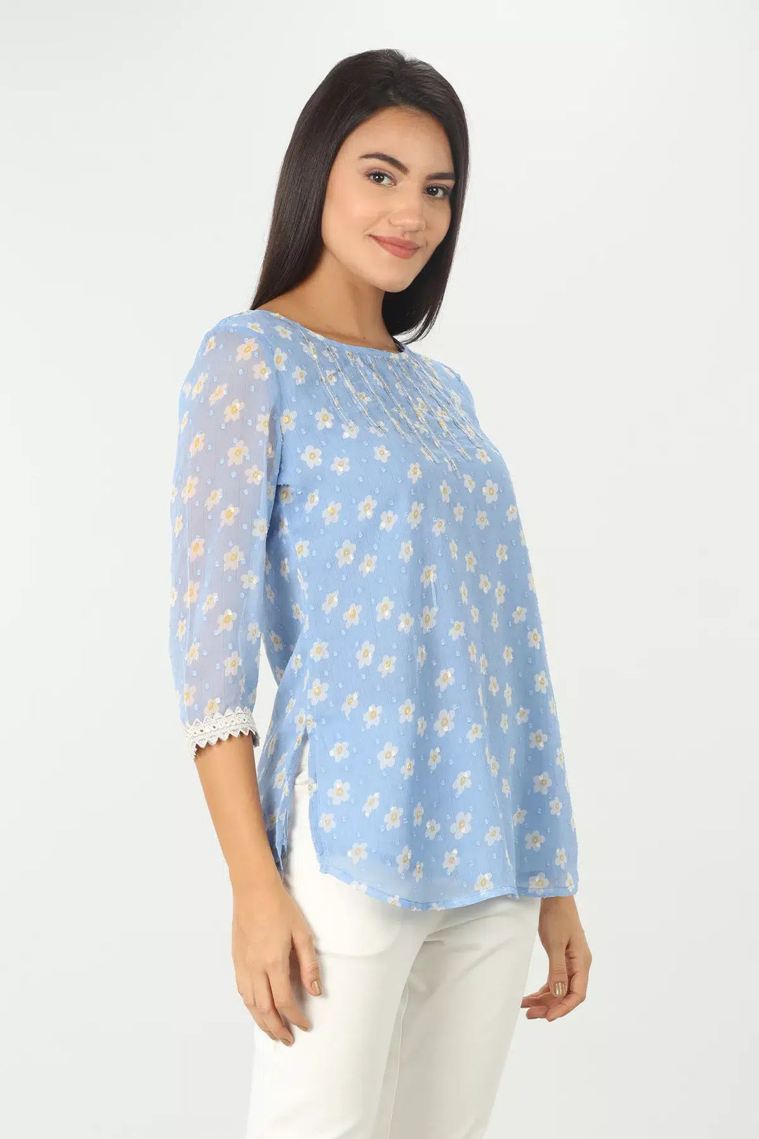 Blue Embroidered Top