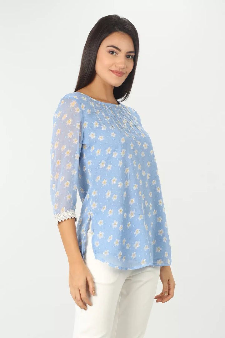 Blue Embroidered Top
