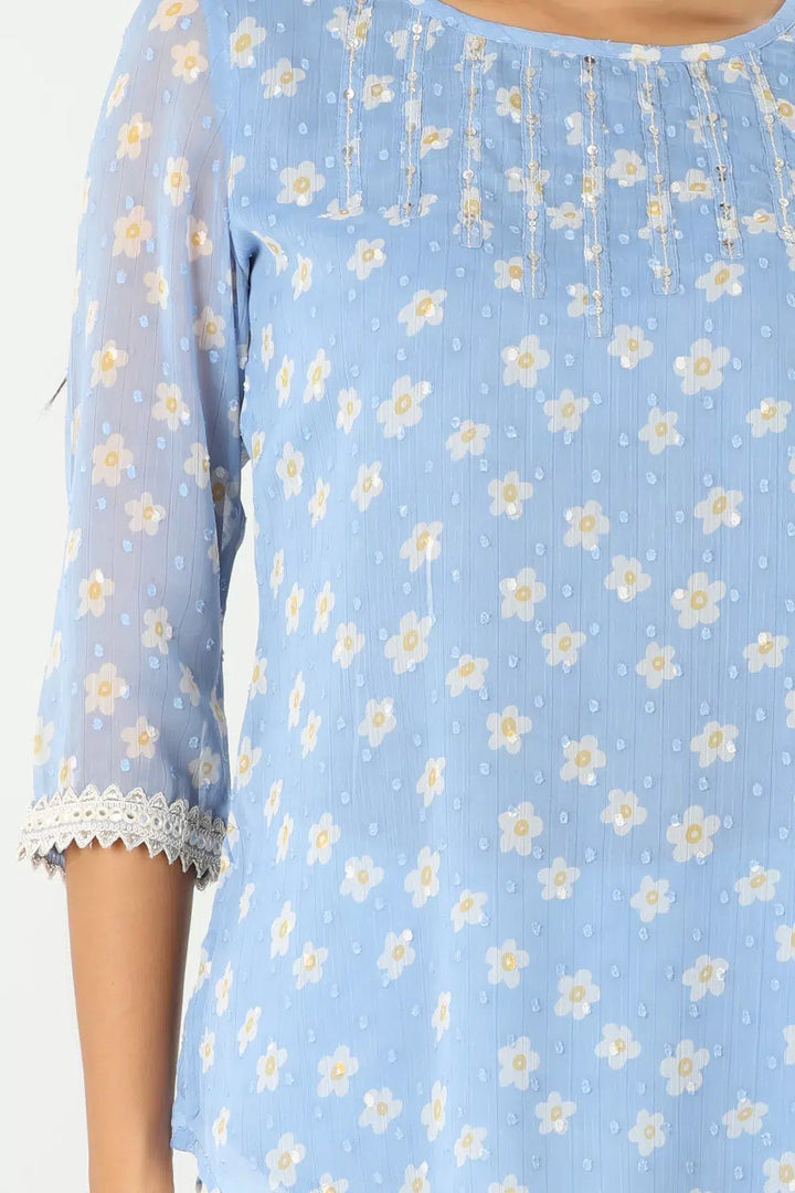 Blue Embroidered Top