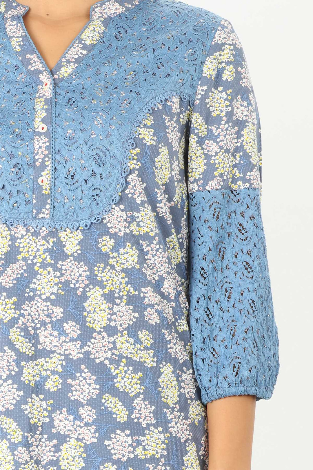 Blue Printed Top With Lace Work