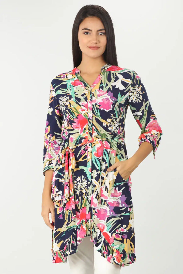 Blue rayon printed Tunic
