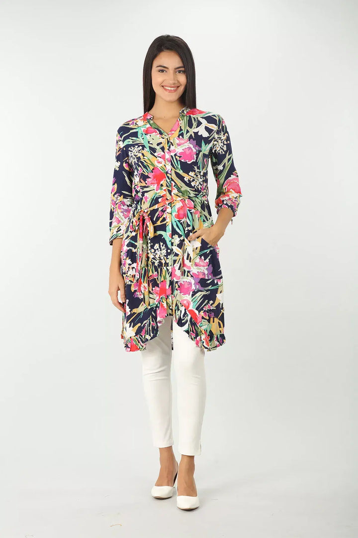 Blue rayon printed Tunic
