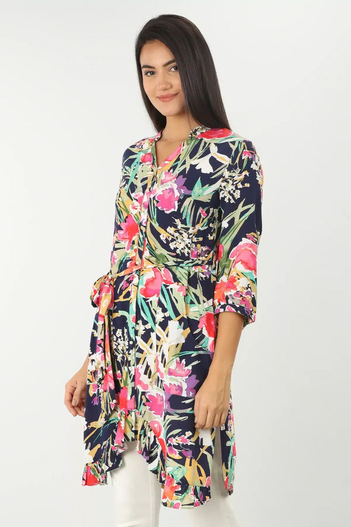 Blue rayon printed Tunic