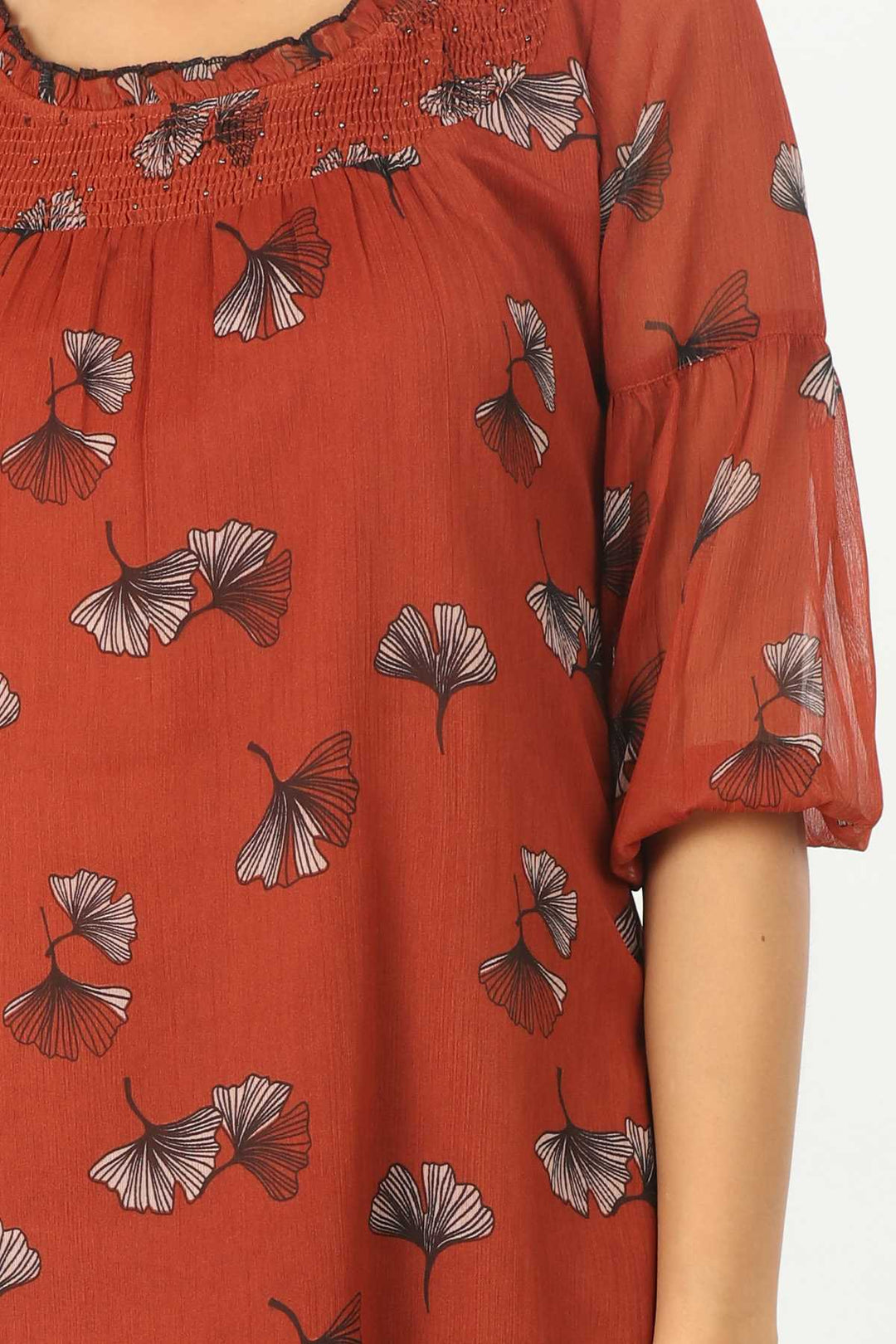 Printed Top With Round Neck  (Rust Red)