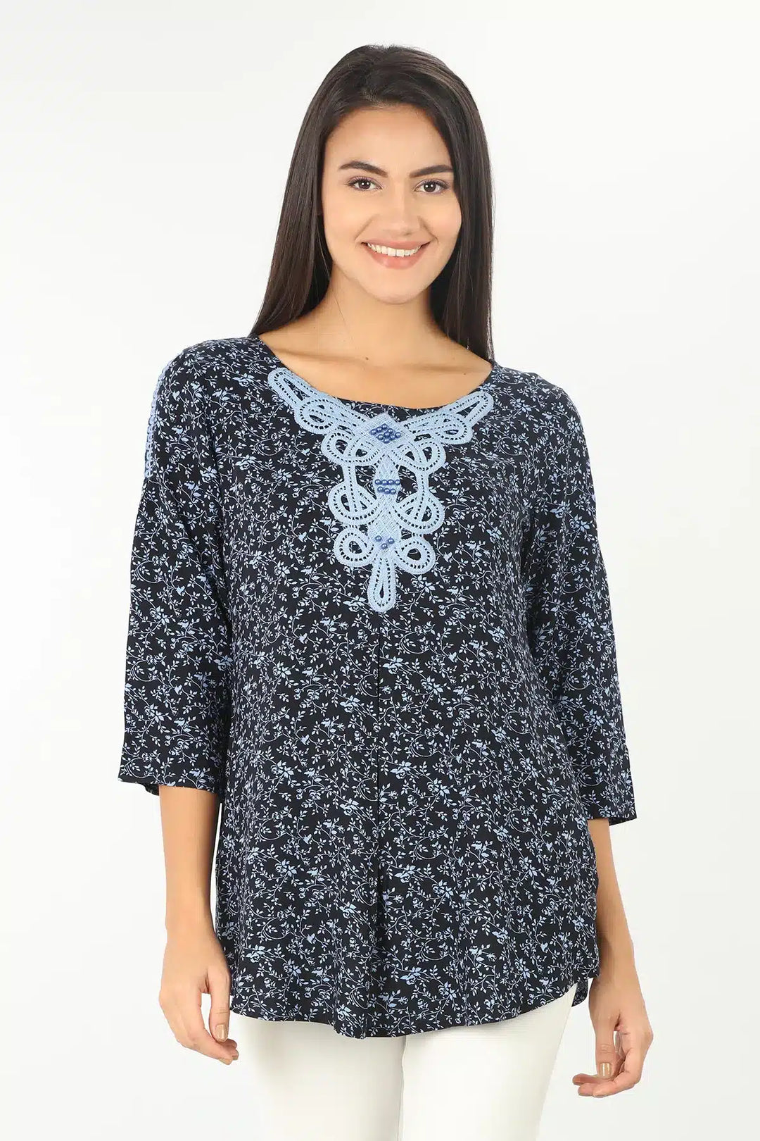 Blue rayon round neck Top
