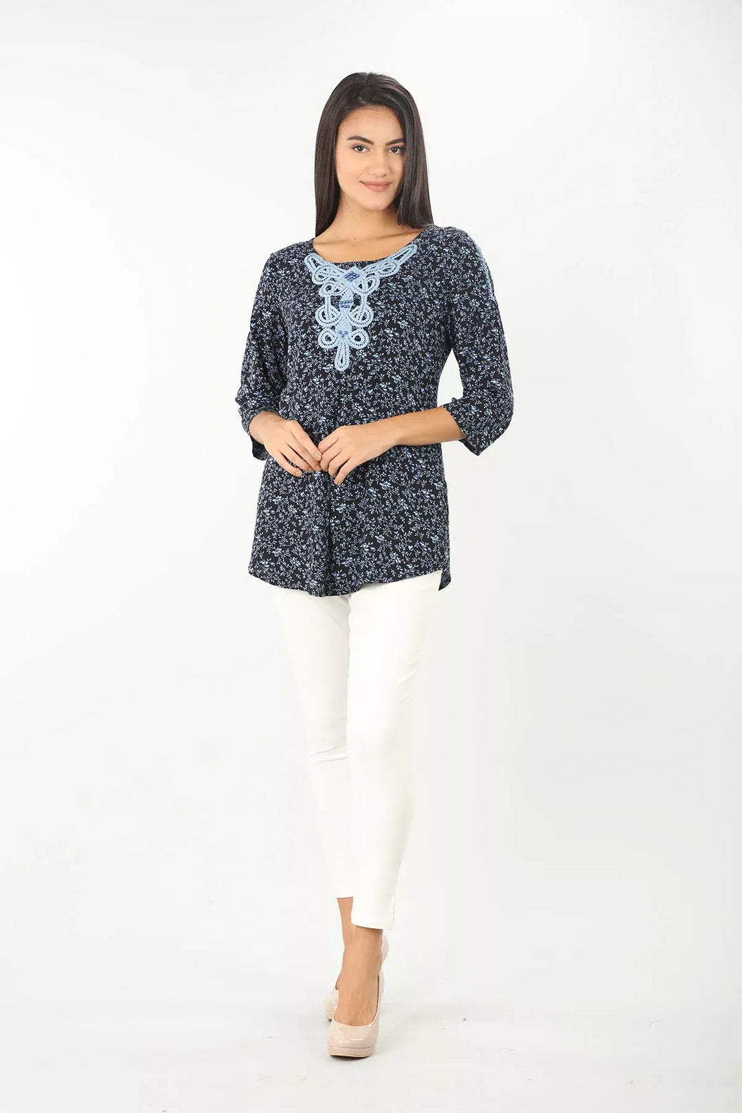 Blue rayon round neck Top