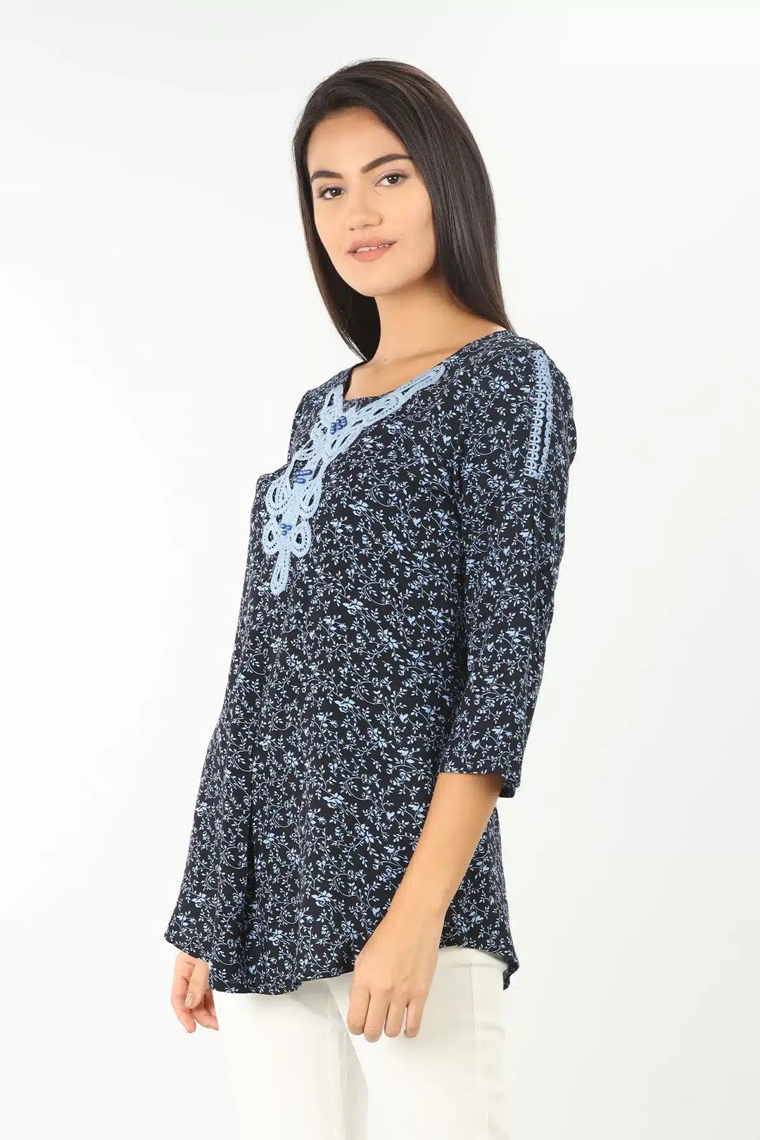 Blue rayon round neck Top