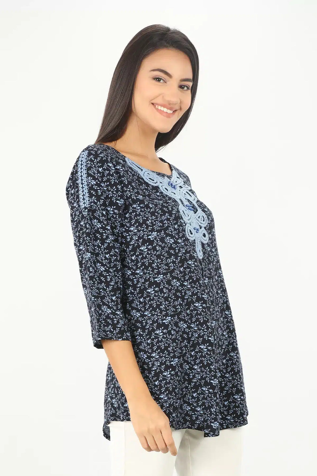 Blue rayon round neck Top