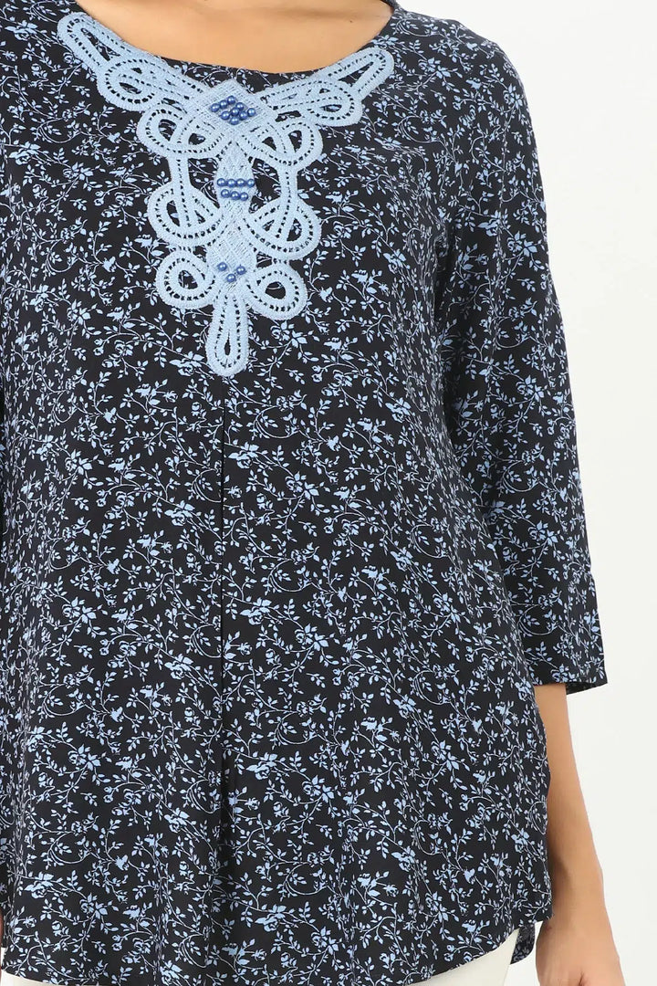 Blue rayon round neck Top