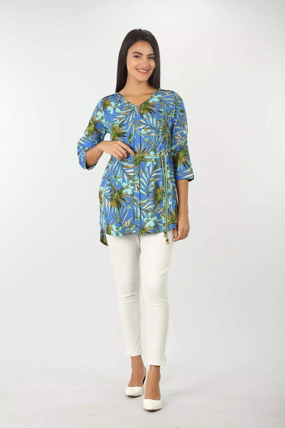 Blue Botanical Print Top
