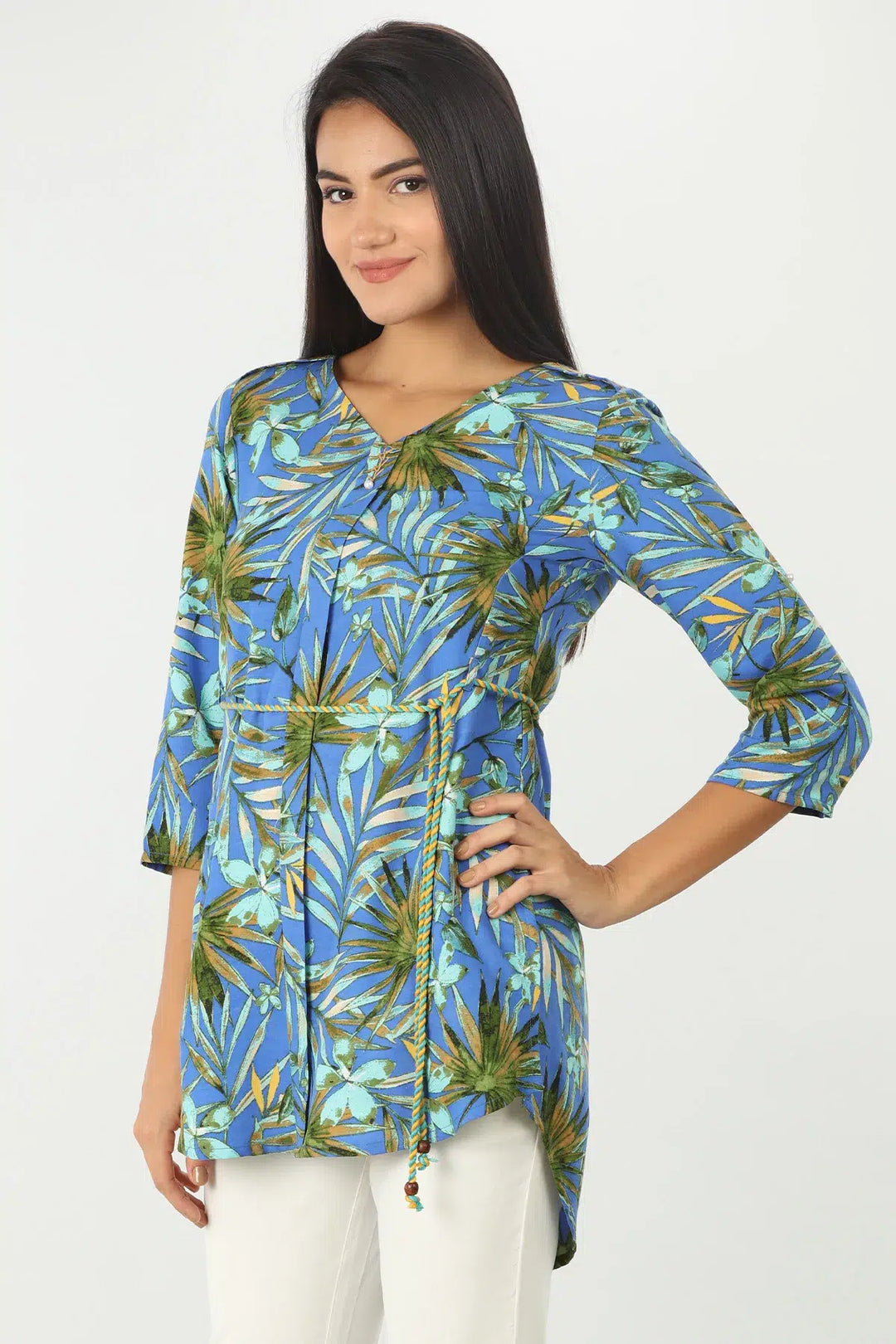 Blue Botanical Print Top