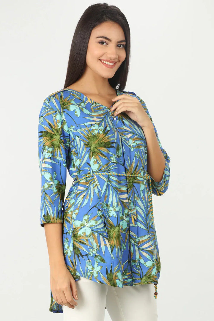 Blue Botanical Print Top