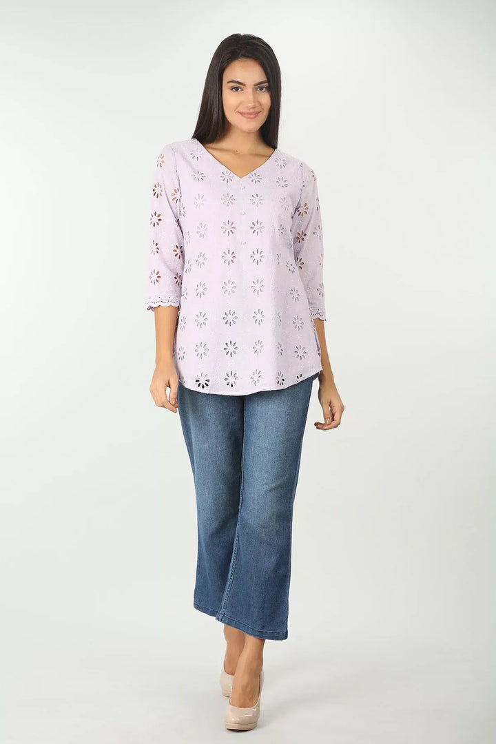Self Design v neck top (Purple)
